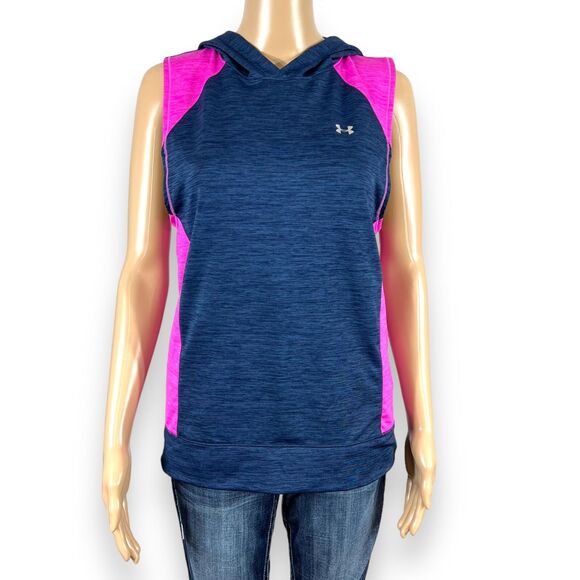 Under Armour Womens Hoodie Sleeveless Loose Fit Pullover Lightweight Blue Pink - Picture 4 of 9